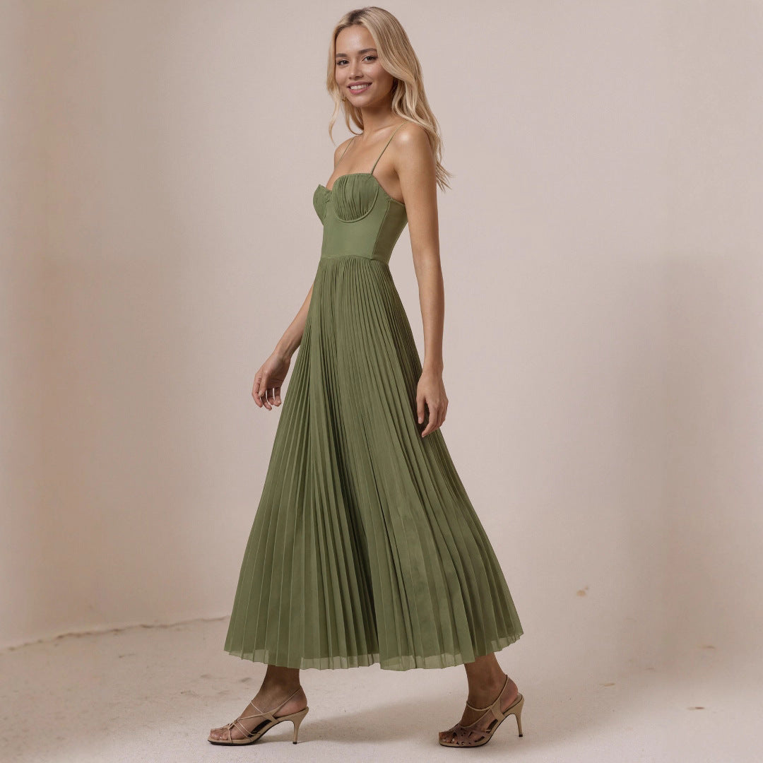 Deep V-Neck Slim-Fit Midi Dress for Women, Long Sleeve