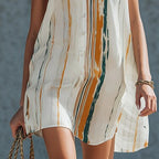 Striped V-Neck Sleeveless Shirt Dress for Women