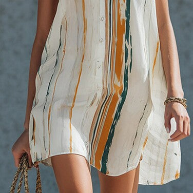 Striped V-Neck Sleeveless Shirt Dress for Women