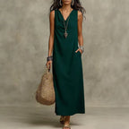 Solid Halter V-Neck A-Line Maxi Dress
