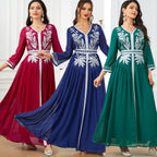 Embroidered V-Neck Robe Maxi Dress