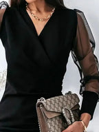 Long sleeve mini dress in black, slim casual dress by Vilmere