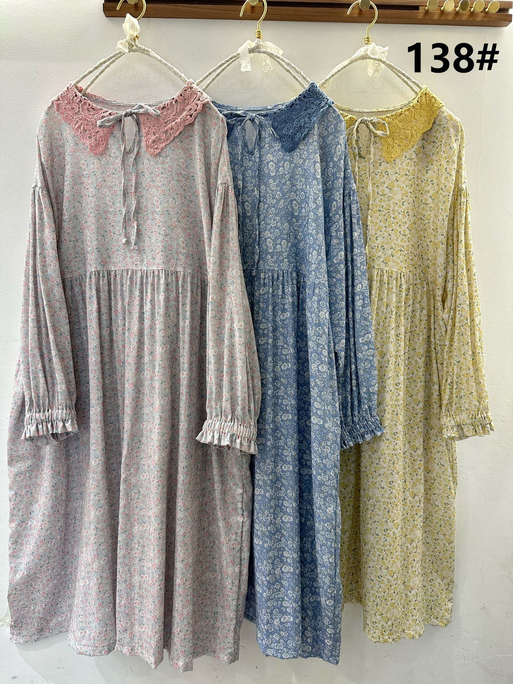 Floral Lace-Up Peter Pan Collar Maxi Dress for Women, Long Sleeve