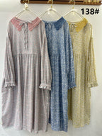 Floral Lace-Up Peter Pan Collar Maxi Dress for Women, Long Sleeve