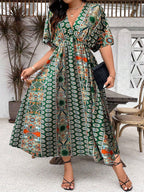 Bohemian Print A-Line Maxi Dress for Women, Plus Size