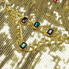 Long Sleeve Sequin Diamond Bandage Midi Dress in Gold