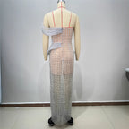 One-Shoulder Sequin Floor-Length Gown with Asymmetric Hem