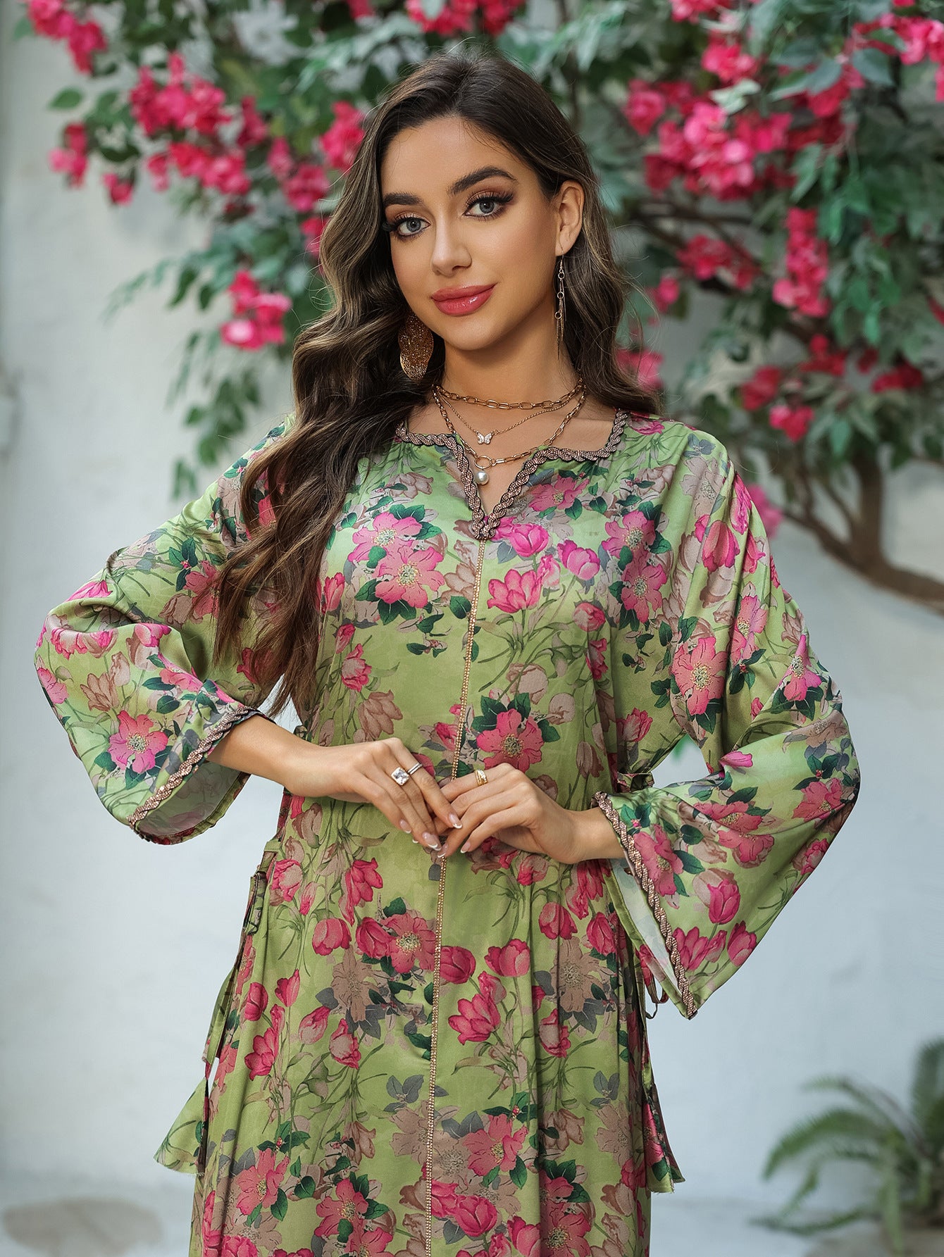 Printed Rhinestone Maxi Dress