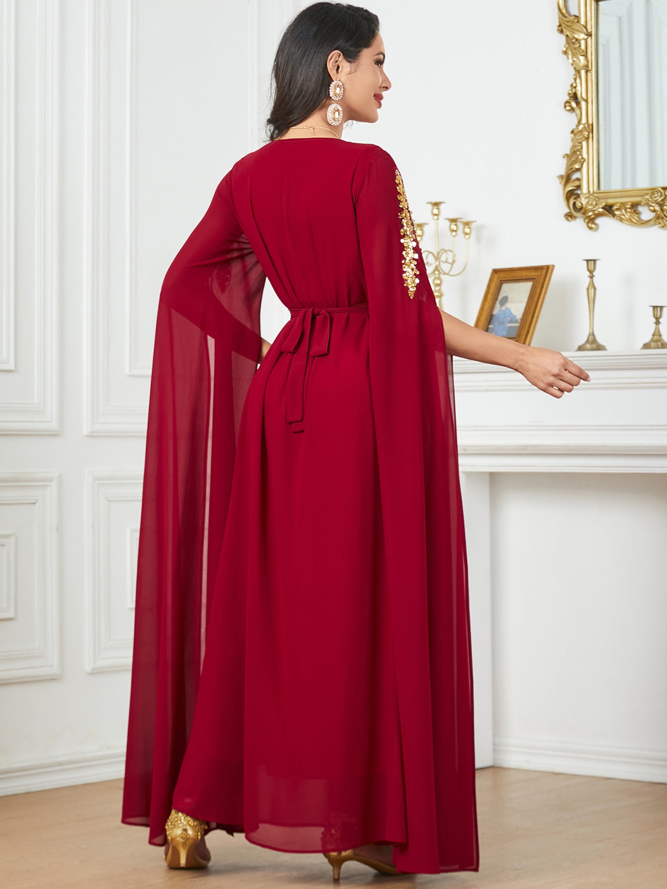 Beaded Flared-Sleeve Evening Maxi Dress Secondary image