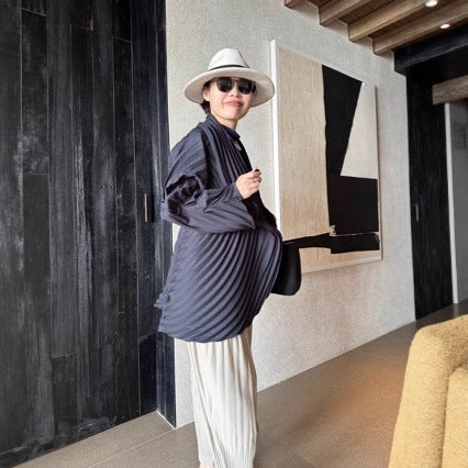 Handmade Layered Pleated Statement Coat for Women, Open Front