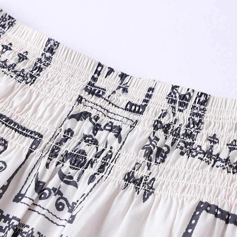 Elegant Fashion Design Printed A-Line Skirt High Waist Slimming Cool Feel Midi Skirt