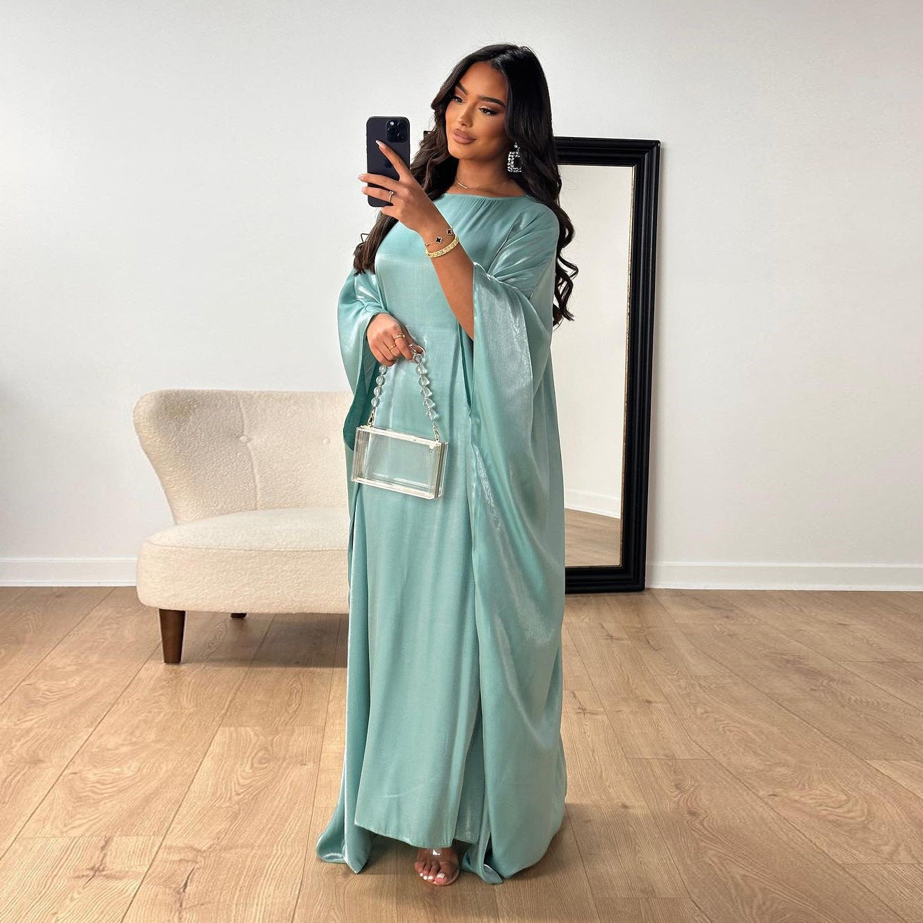 Shiny Satin Belted Maxi Dress
