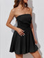 Ruched tube mini dress in black, strapless bodycon party dress by Vilmere
