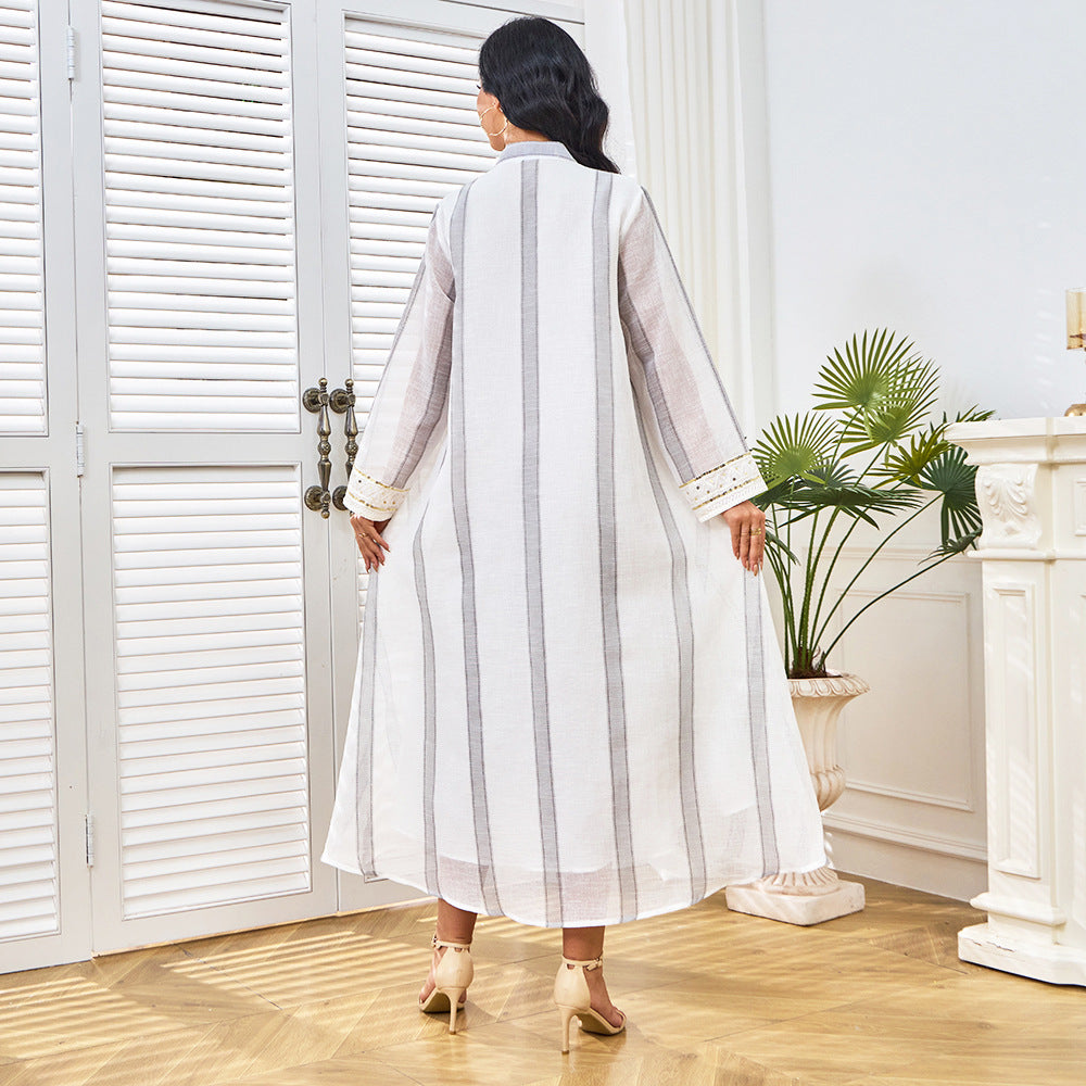 Embroidered Long-Sleeve Maxi Dress