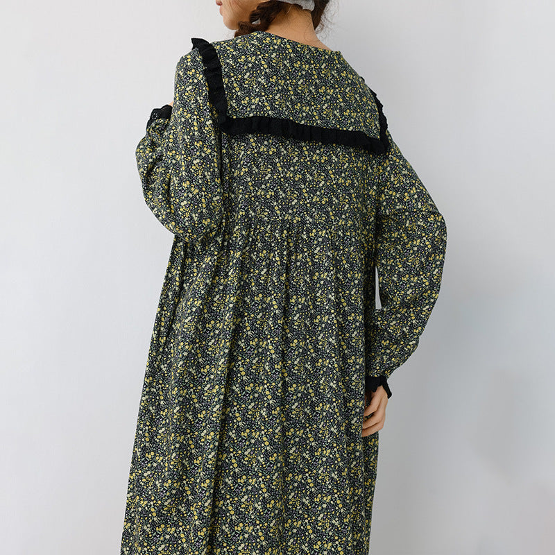 Single-Breasted Long Sleeve Relaxed Midi Dress for Women
