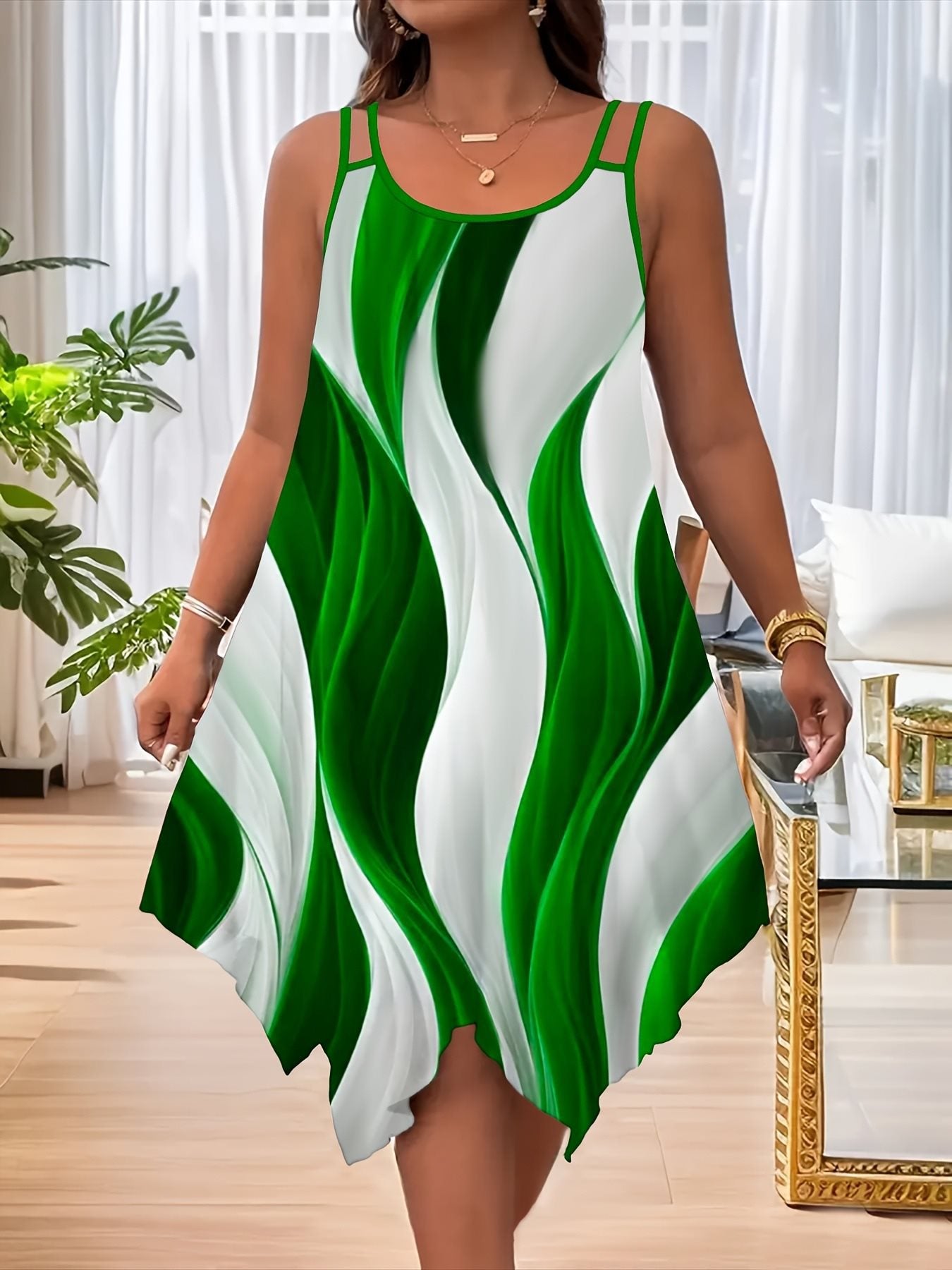 Abstract Print Flared A-Line Midi Dress for Women, Plus Size Sleeveless