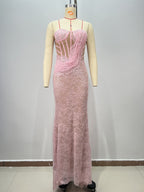 Boned Beaded One-Shoulder Sequin Gown for Women