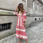 Bohemian Print Long Sleeve Flowy Maxi Dress for Women