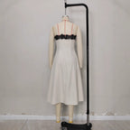 Lace-Contrast Camisole Maxi Dress in Off-White