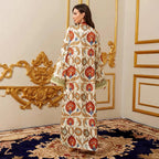 Printed Lace V-Neck Maxi Dress