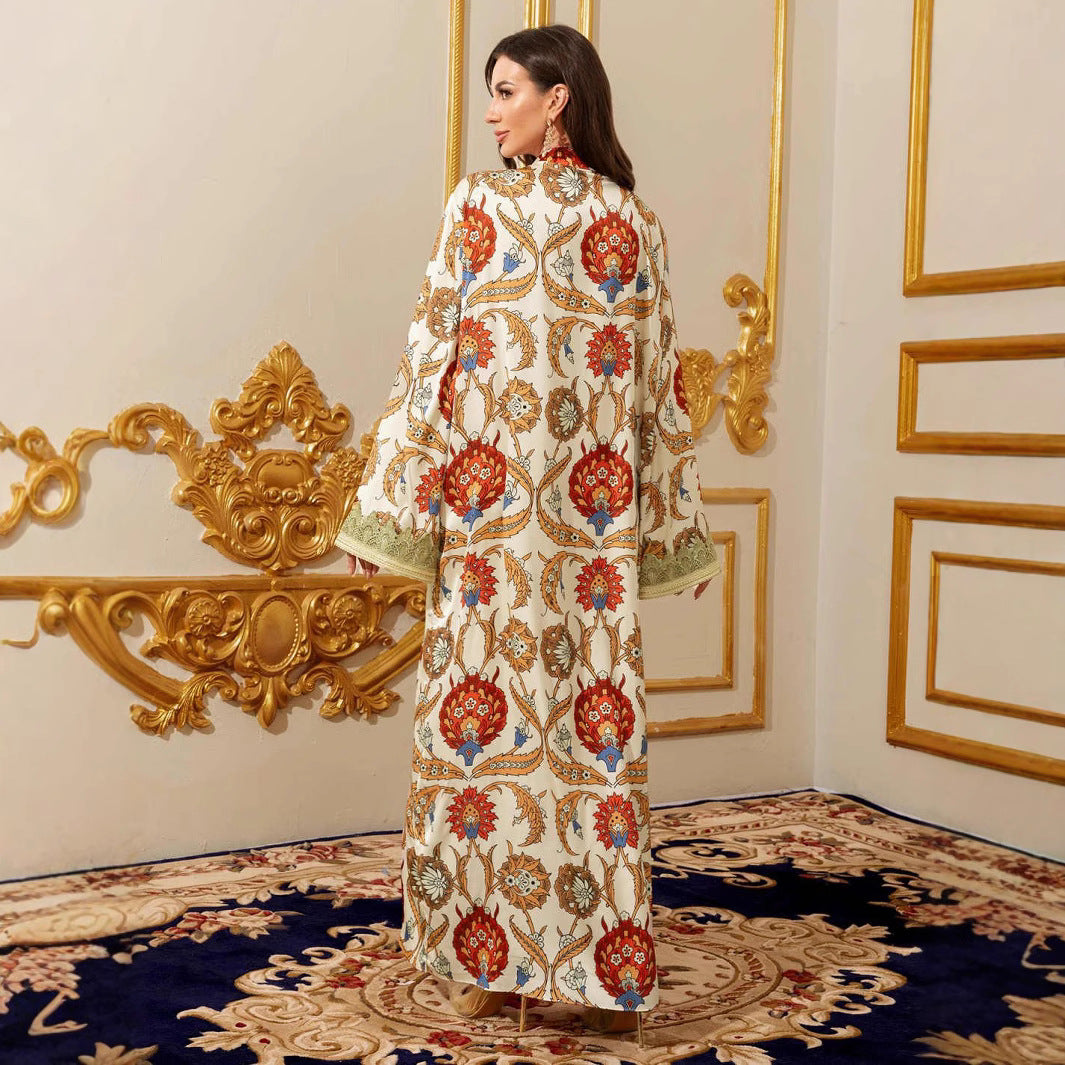 Printed Lace V-Neck Maxi Dress