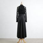Tie-Neck High-Waist Pleated Maxi Dress