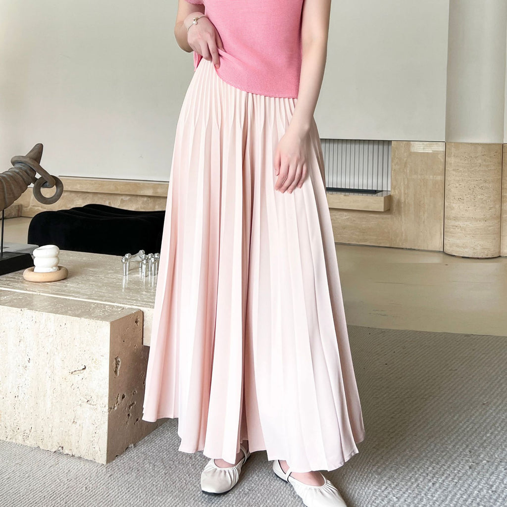 High-Drape Pleated Maxi Skirt for Women, One Size