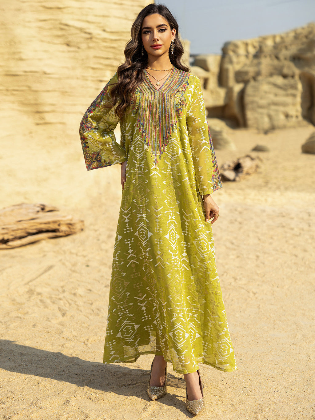 Embroidered Applique Maxi Dress