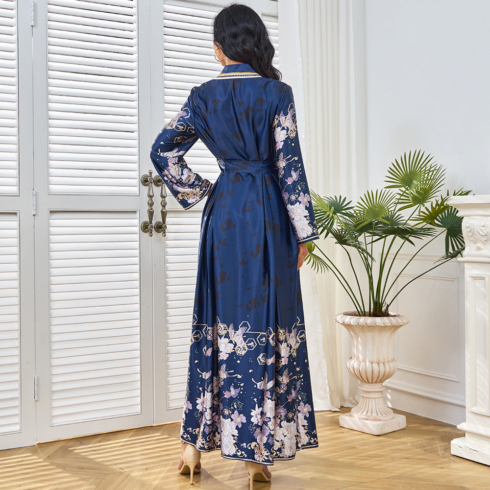 Lace-Up Long-Sleeve Maxi Dress