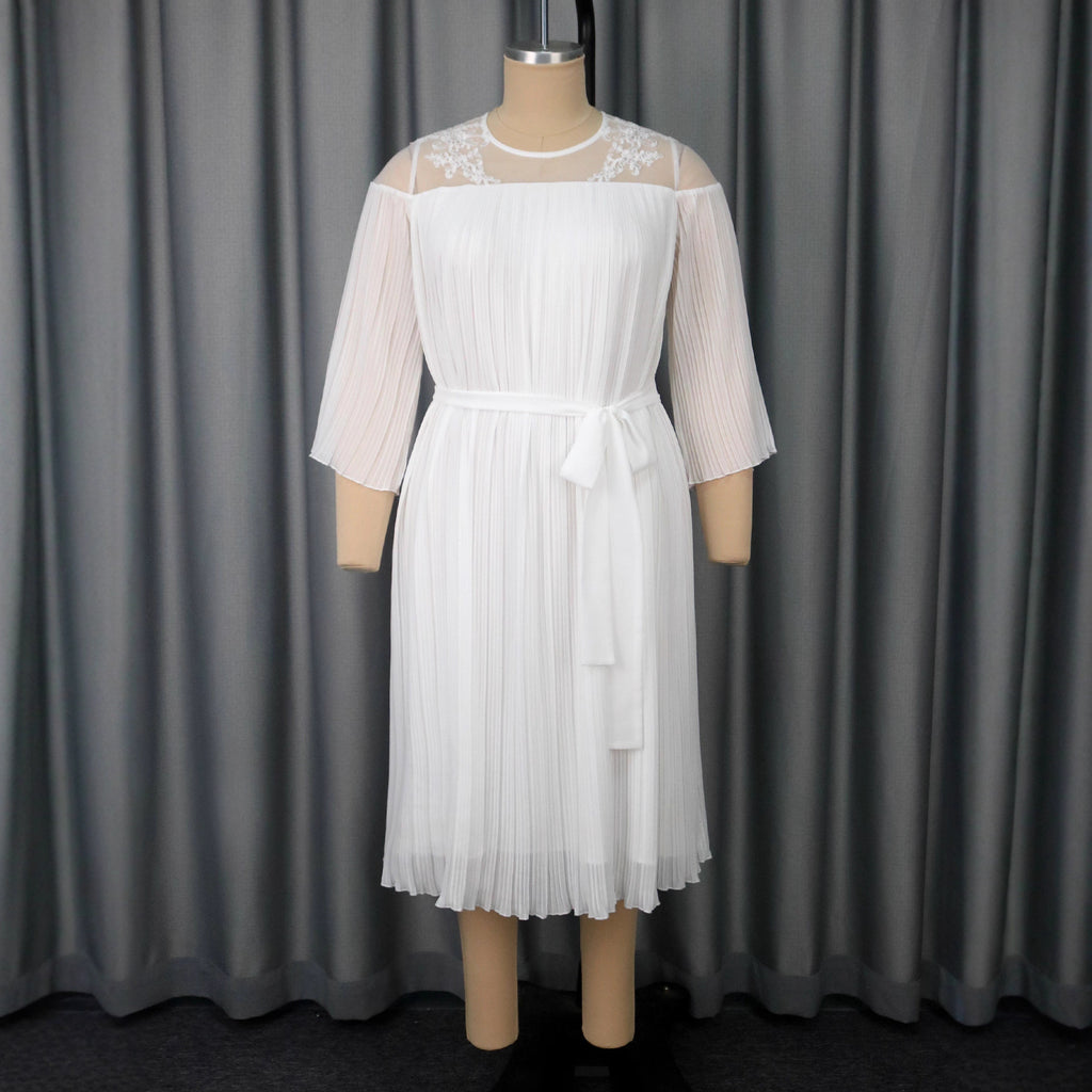 Mesh Round-Neck Midi Dress
