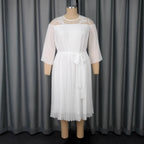 Mesh Round-Neck Midi Dress