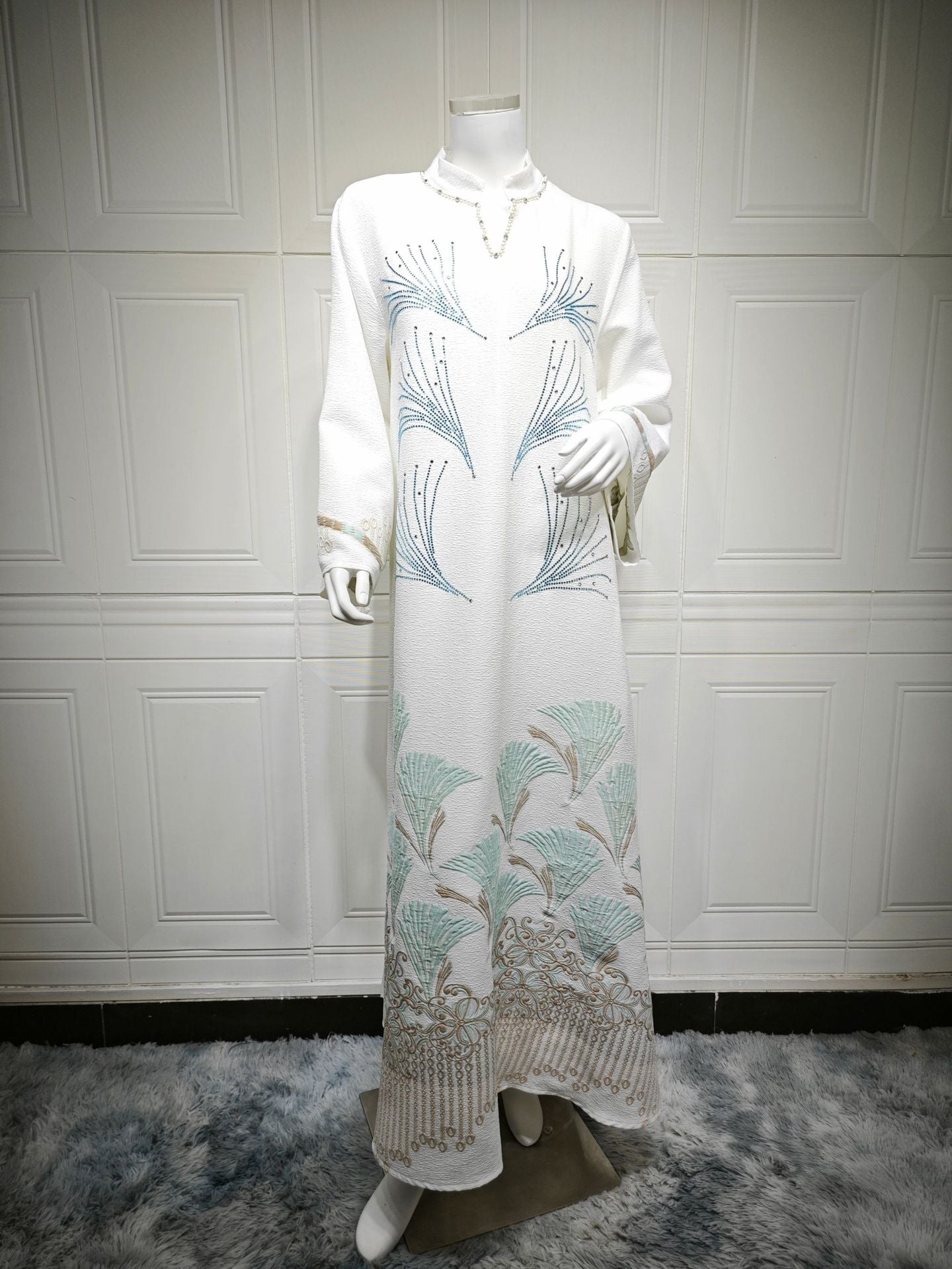 Embroidered Rhinestone Knit Maxi Dress