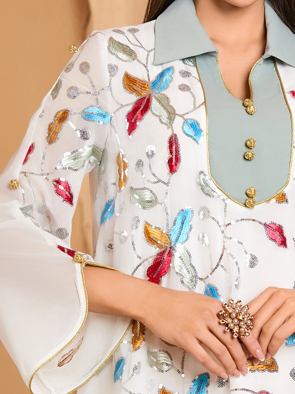 Beaded Embroidered Robe Maxi Dress