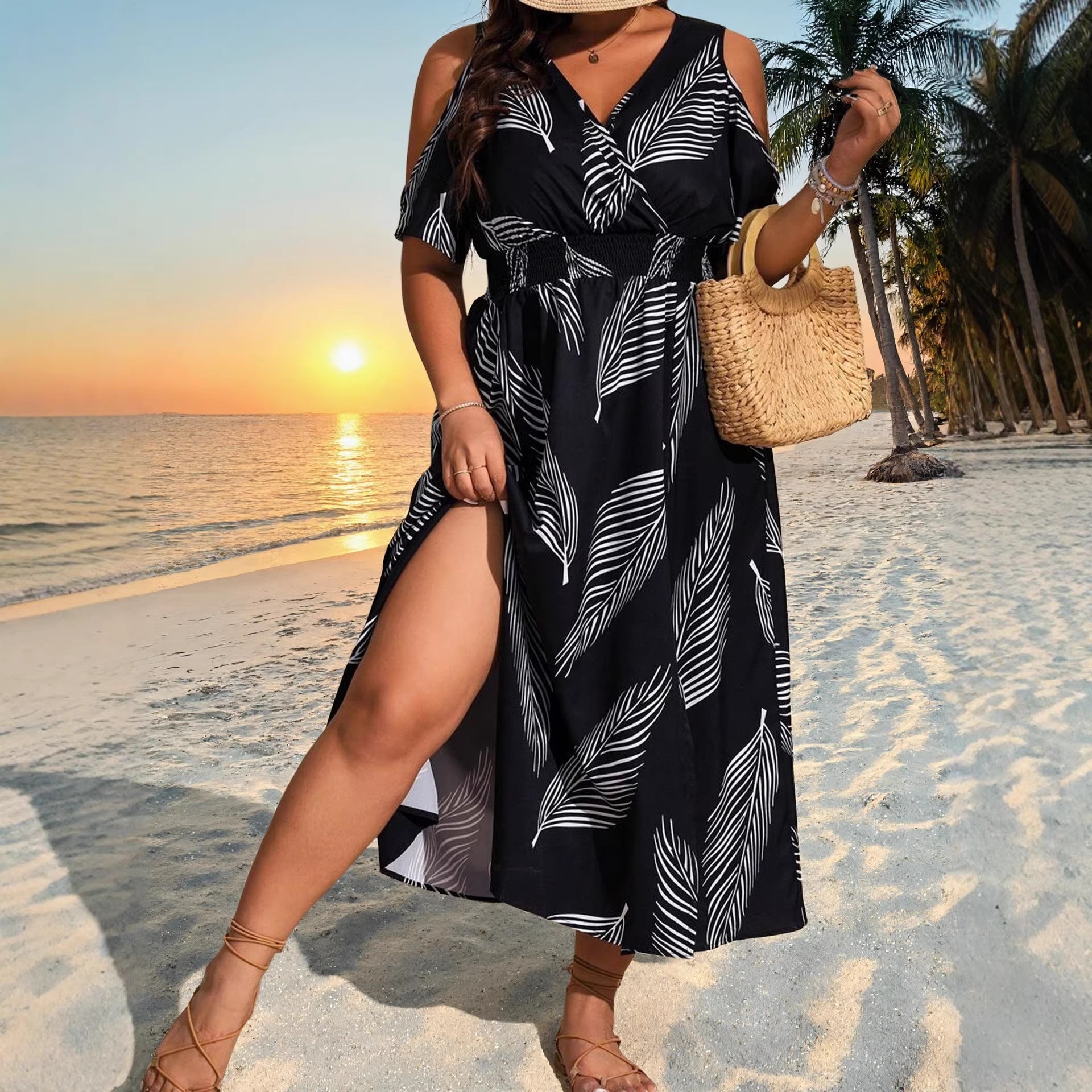 Bohemian Plus-Size Slit Maxi Dress Main image