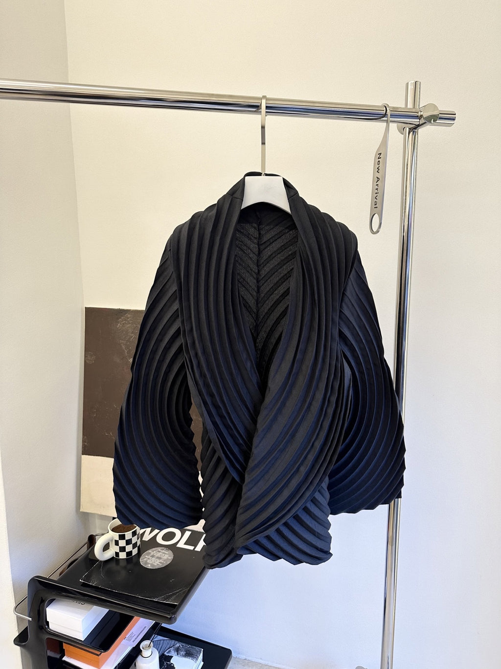Handmade Layered Pleated Statement Coat for Women, Open Front