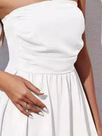 Ruched tube mini dress in white, strapless bodycon summer dress by Vilmere