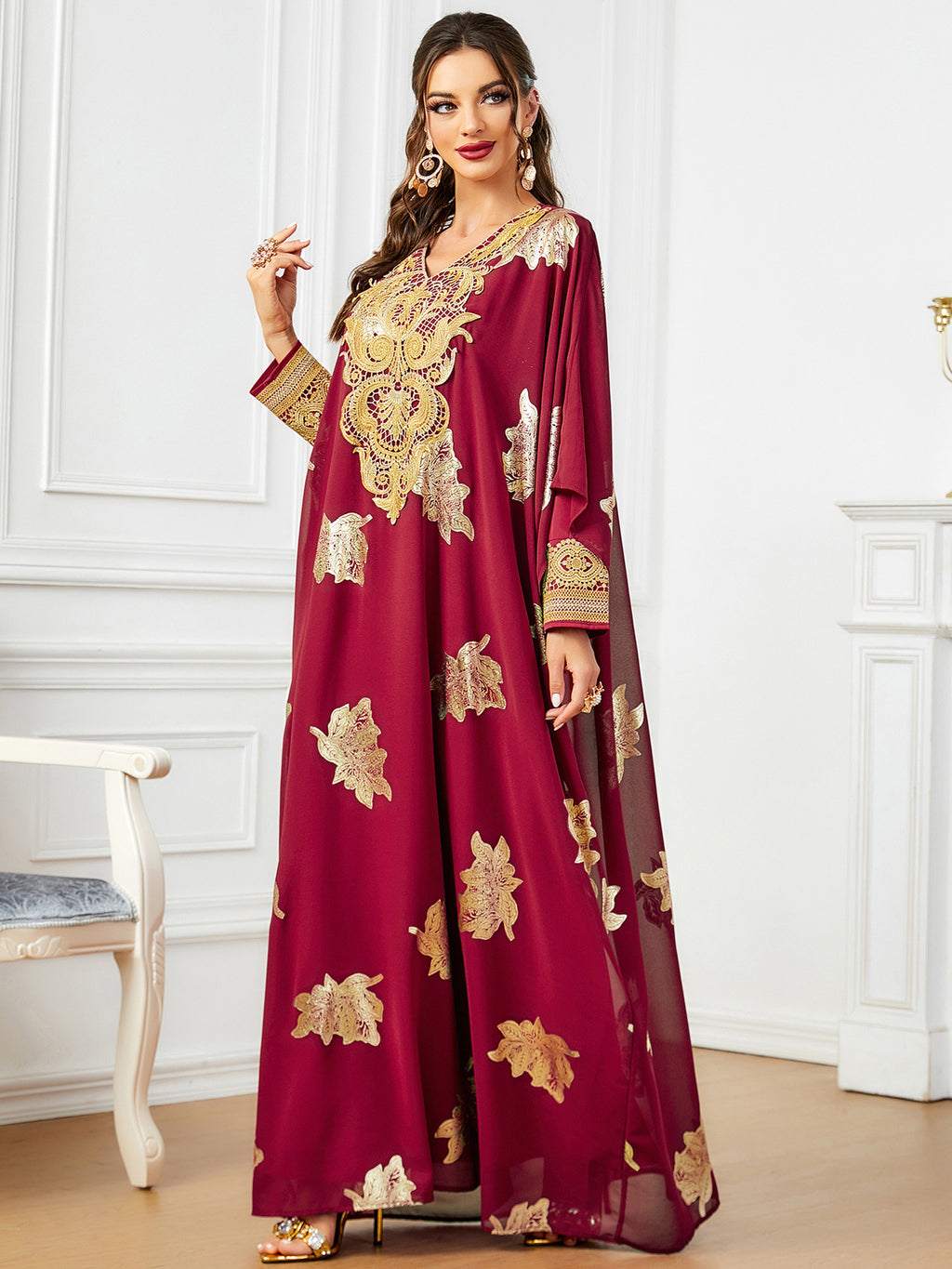 Red Chiffon Two-Piece Maxi Dress