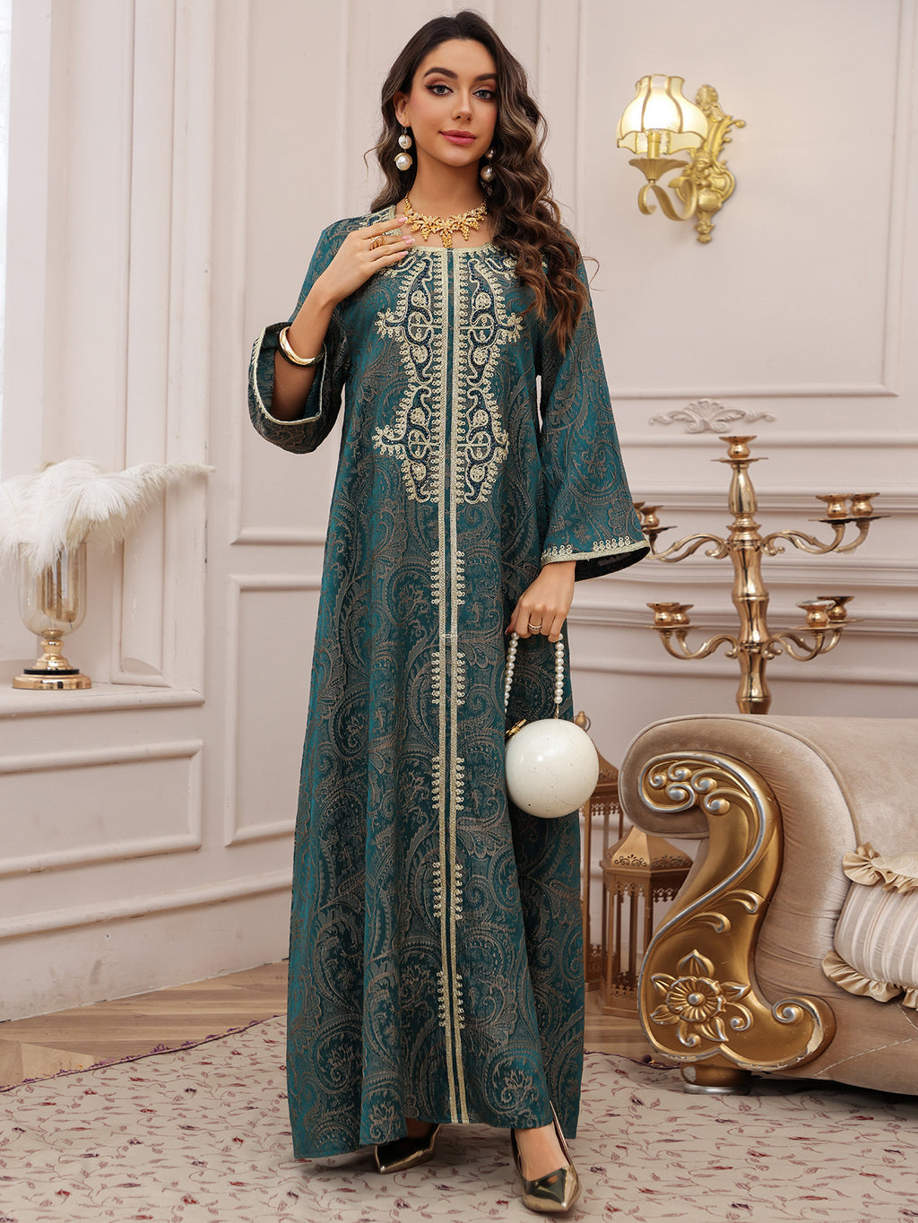 Lace-Up Kaftan Maxi Dress