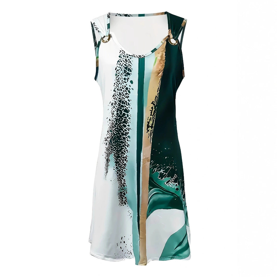 Sleeveless V-neck metal ring midi dress - Vilmere