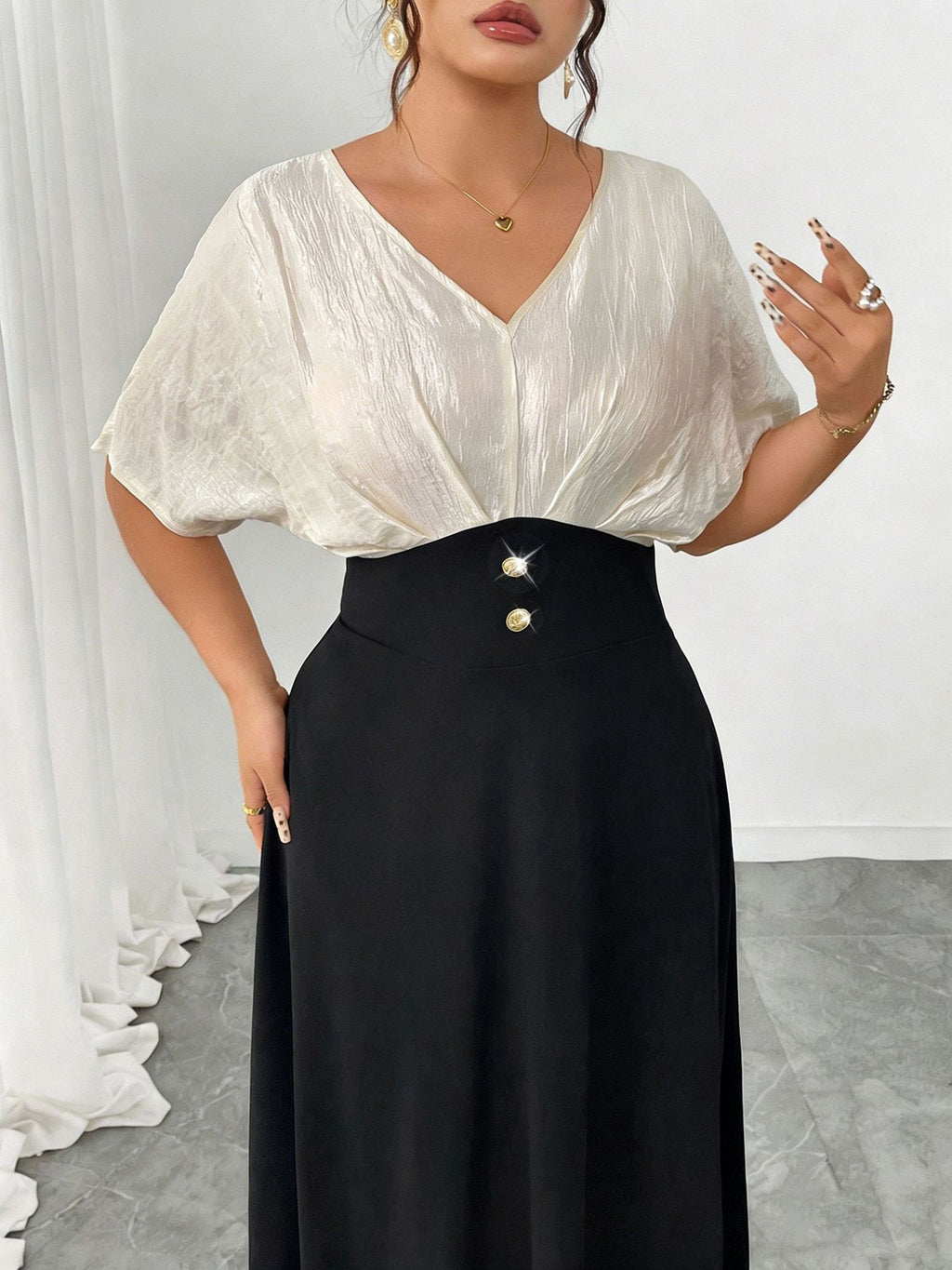 Plus-Size Metallic Color-Block Dress for women