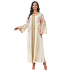 Embroidered Apricot Long-Sleeve Maxi Dress