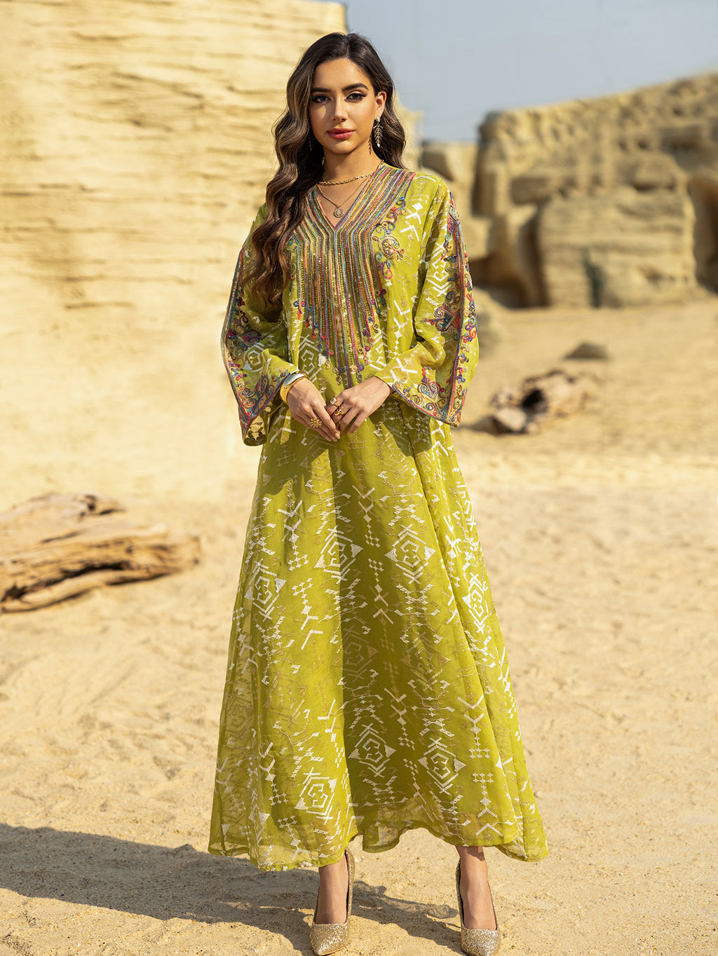 Embroidered Applique Maxi Dress