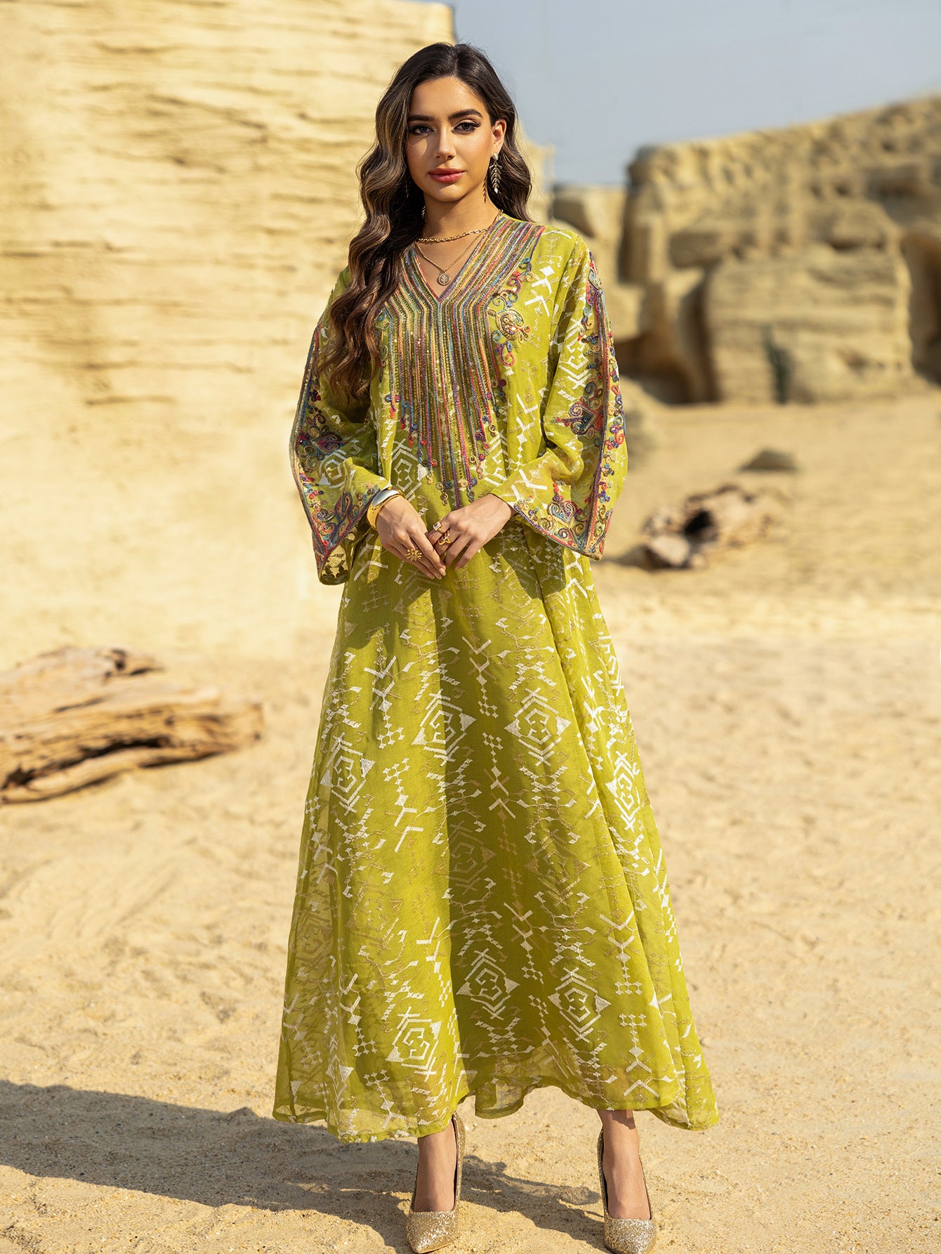 Embroidered Applique Maxi Dress
