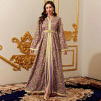 Purple Printed Colour-Block Belted Maxi Dress