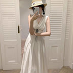 V-Neck Lace-Splice High-Waist Slim Dress for Women, Sleeveless