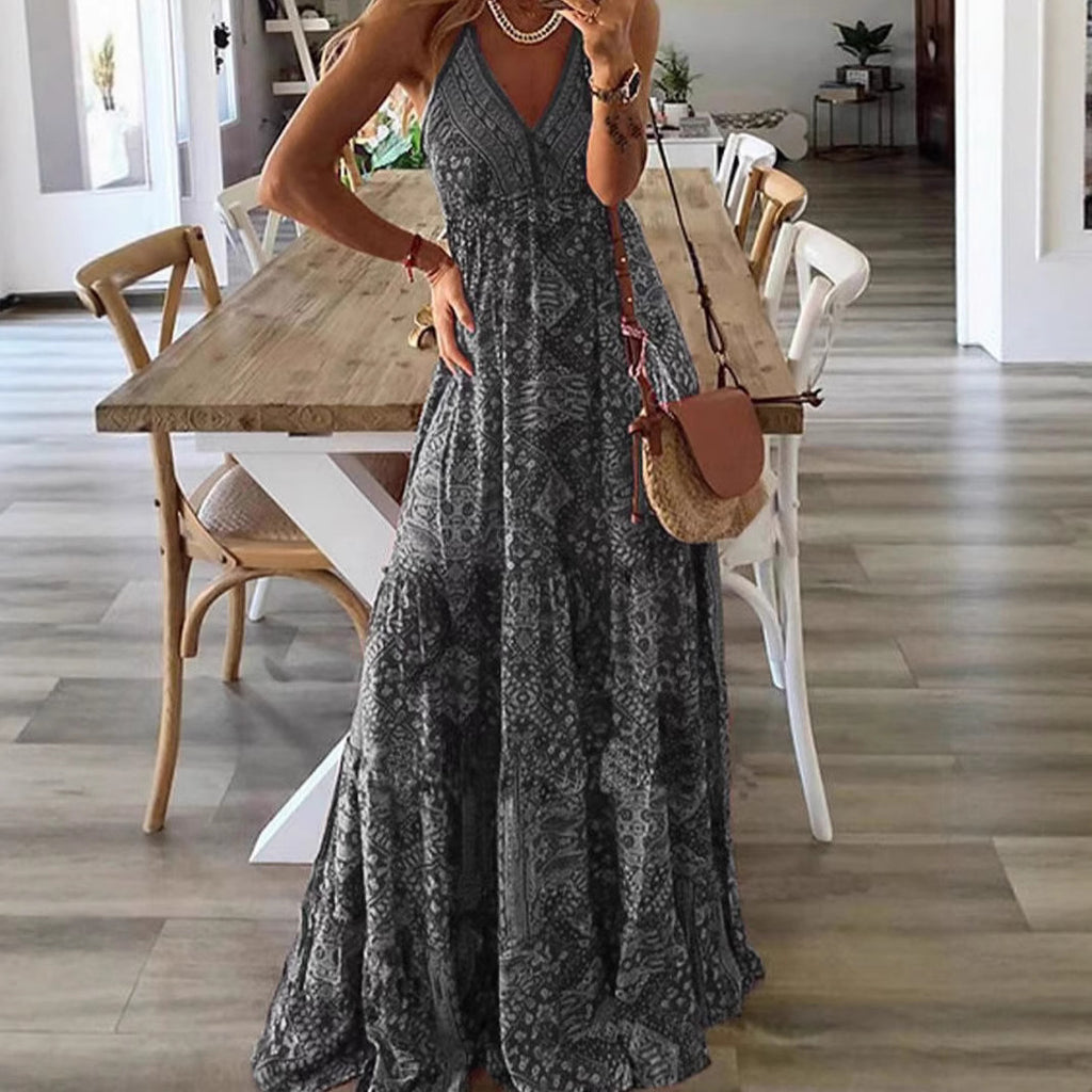 Floral Print Sleeveless V-Neck Maxi Dress