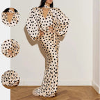 Vintage Polka Dot Puff Sleeve Fitted Midi Dress for Women