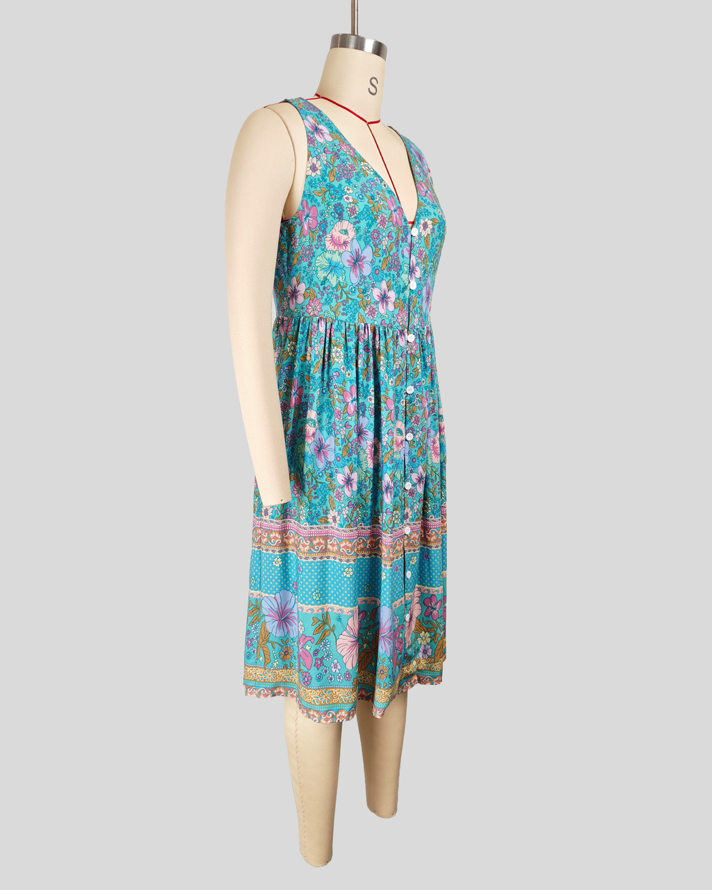 Printed V-Neck Midi Dress