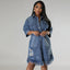 Ripped Fringe Denim Jacket for Women, Turn-Down Collar