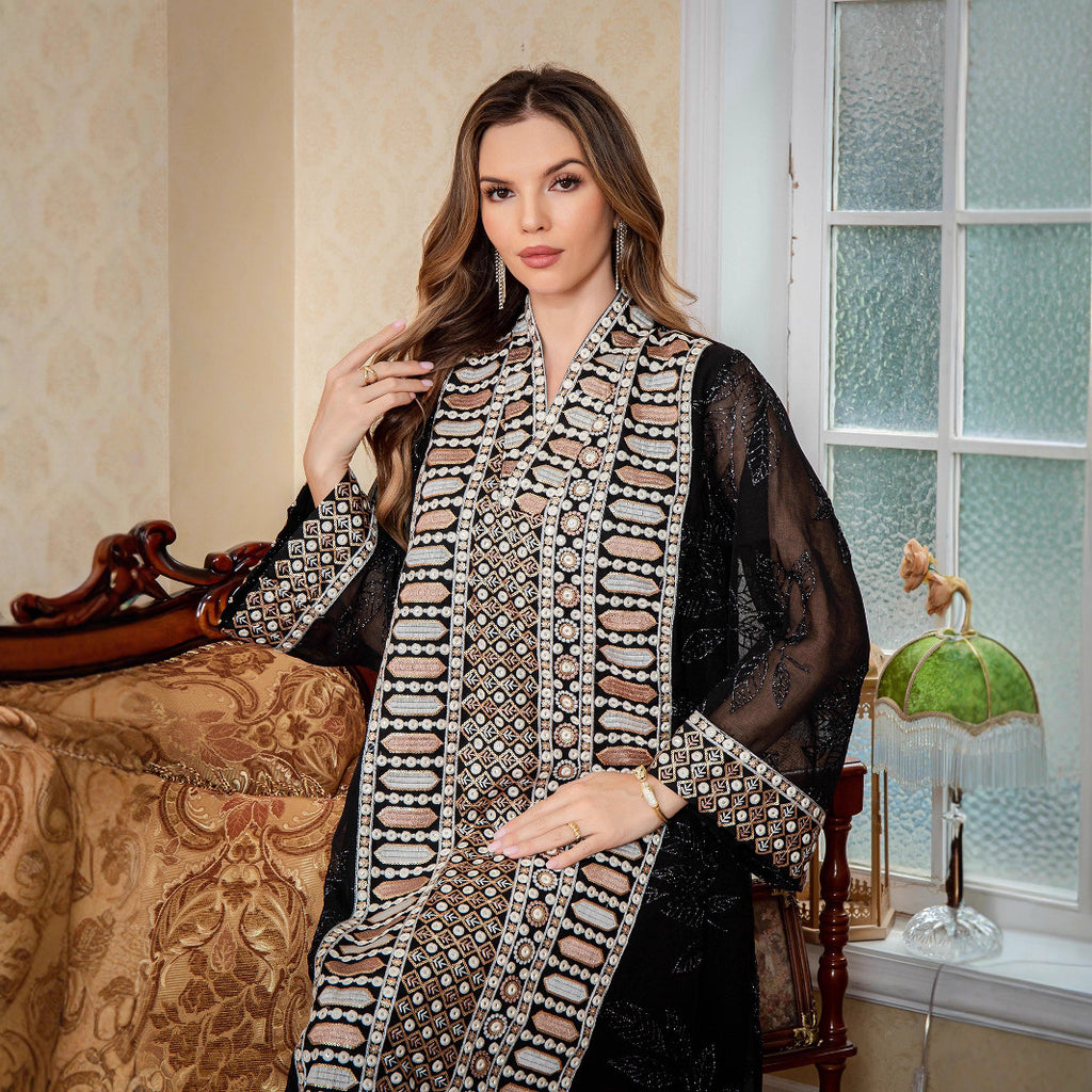 Embroidered Abaya Maxi Dress